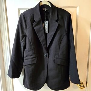 DG 2 ladies L NWT black one button fully lined notched collar stretchy blazer